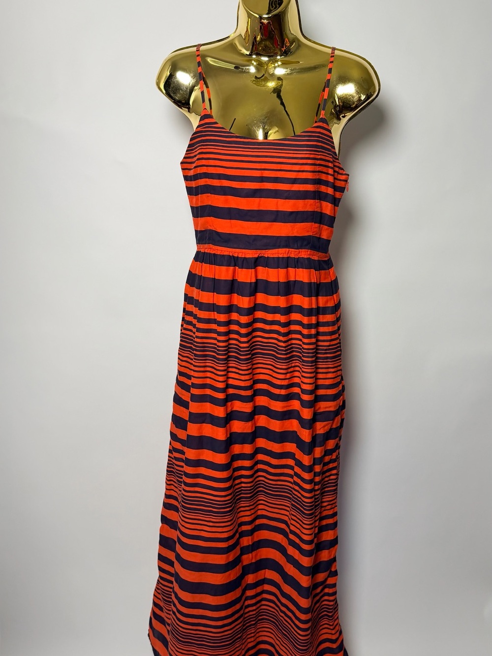 Gap Striped Maxi Dress Size 0 Orange and Navy Spaghetti Strap Fit Flare Long - Picture 3 of 11